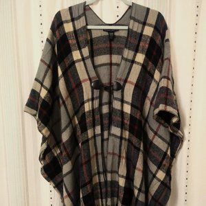 Plaid Cream, Black, Red and Gray Poncho